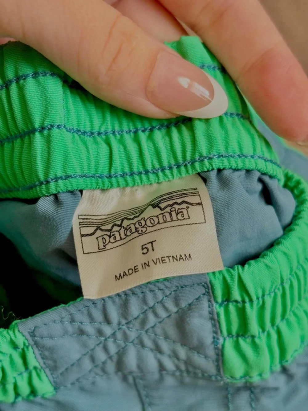 Patagonia Baby Boardshorts Toddler Swim Wear Trunks Colorblock Sz 5T Green Blue